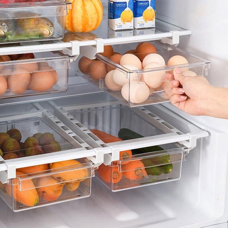 2PCS Adjustable Fridge Drawer Storage Box Under Shelf Refrigerator Organizer