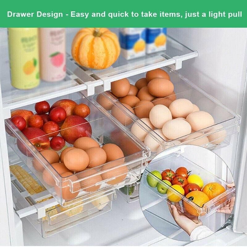 2PCS Adjustable Fridge Drawer Storage Box Under Shelf Refrigerator Organizer