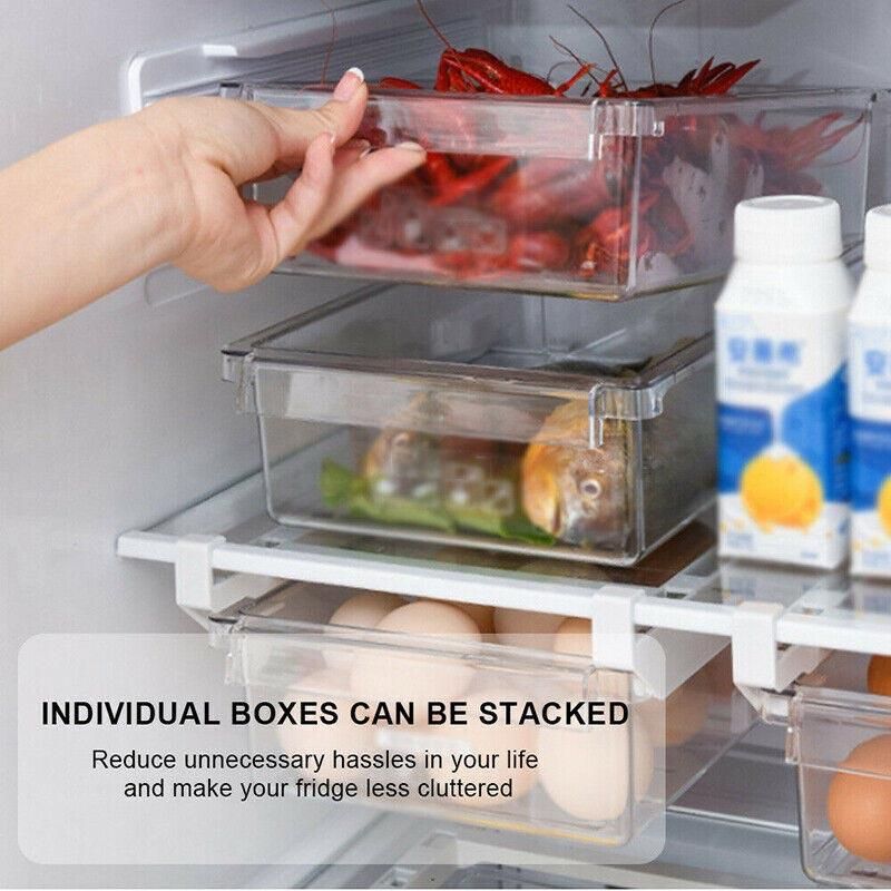 2PCS Adjustable Fridge Drawer Storage Box Under Shelf Refrigerator Organizer