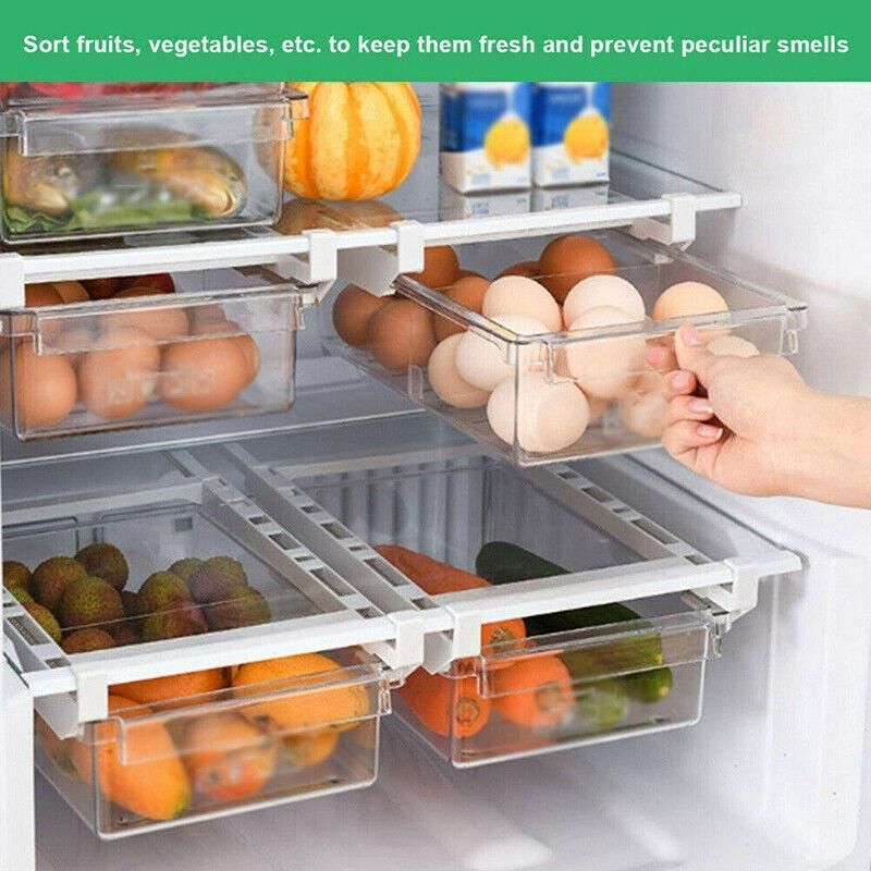 2PCS Adjustable Fridge Drawer Storage Box Under Shelf Refrigerator Organizer