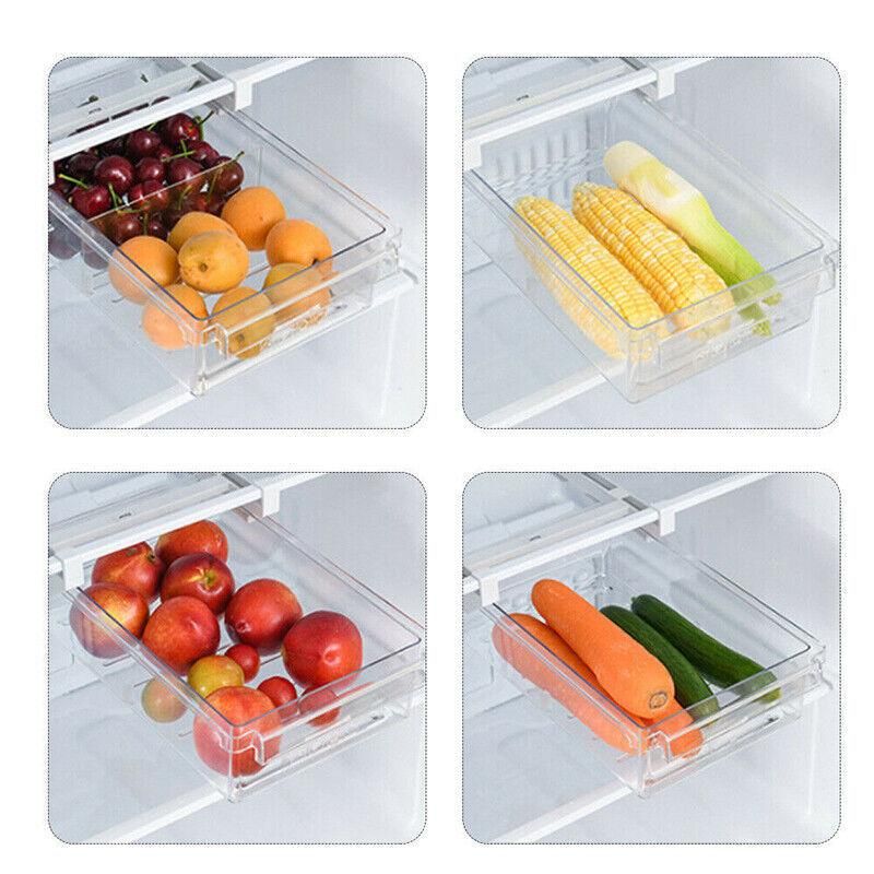 2PCS Adjustable Fridge Drawer Storage Box Under Shelf Refrigerator Organizer