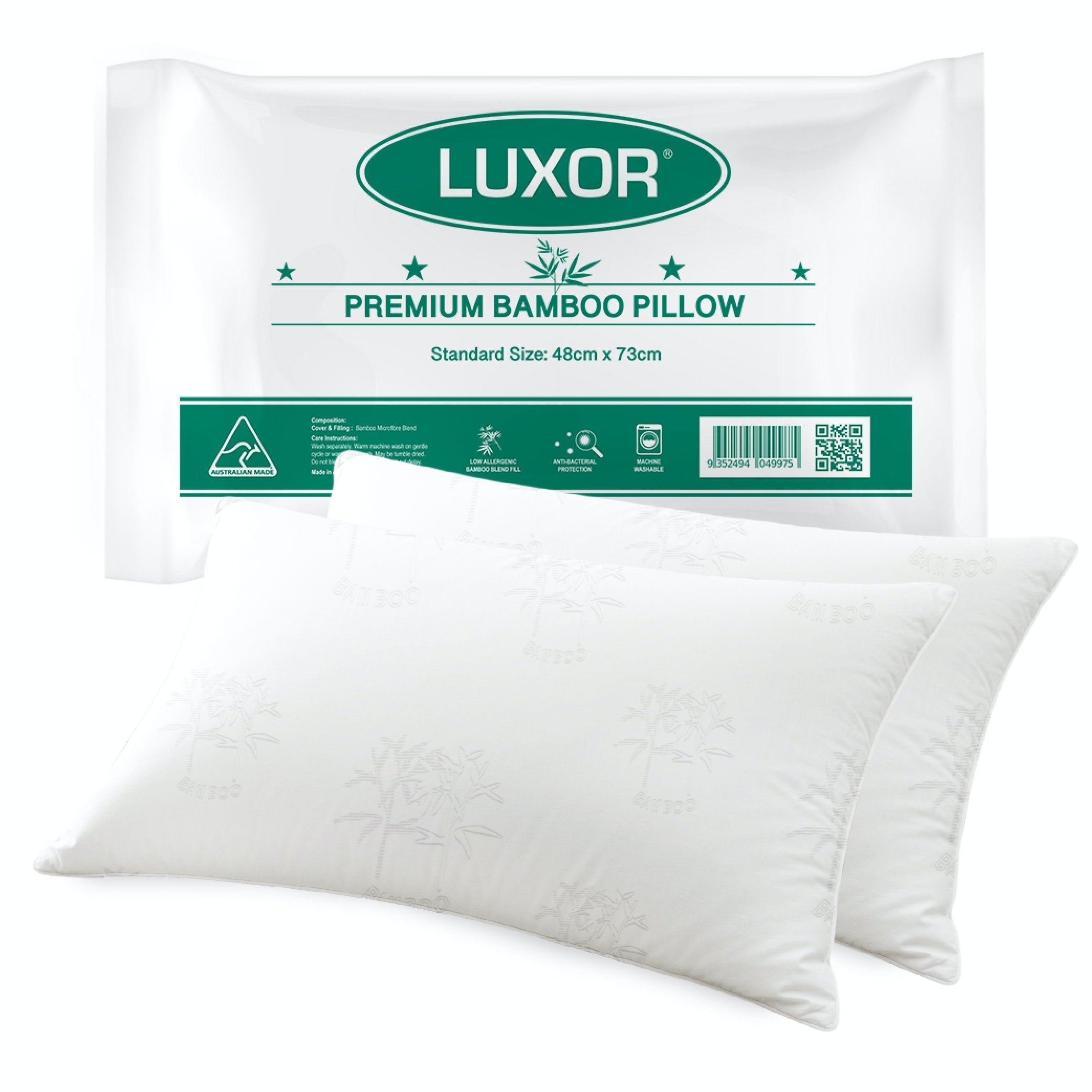 Luxor Australian Made Bamboo Cooling Pillow Standard Size Single Pack