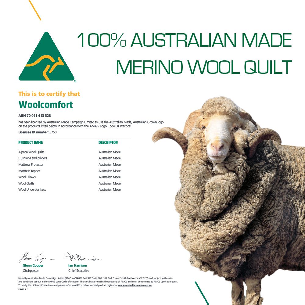 Woolcomfort Aus Made Merino Wool Quilt 350GSM 180x210cm Double Size