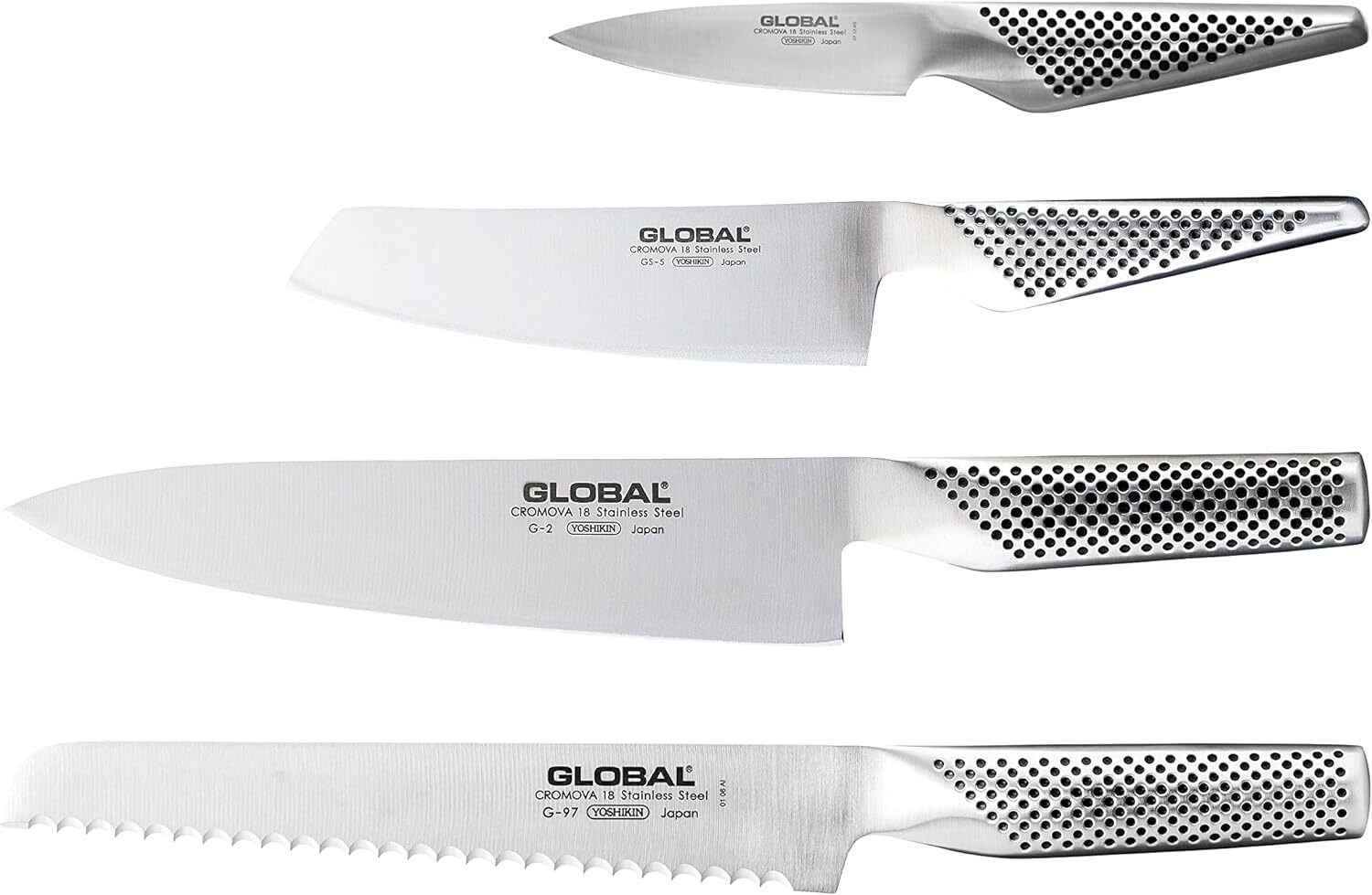 Global Hashira 5-Piece Japanese Knife Block Set Maple Stainless Steel - Made in Japan