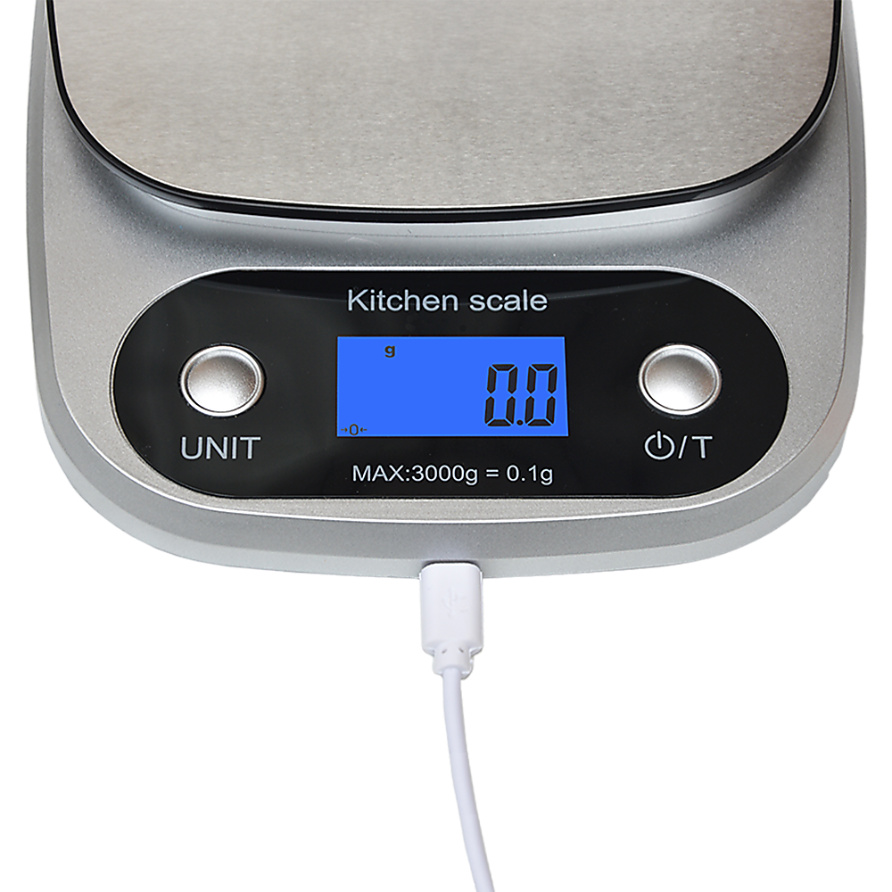 0.1g Digital Kitchen Scale 3kg Rechargeable High Precision Food