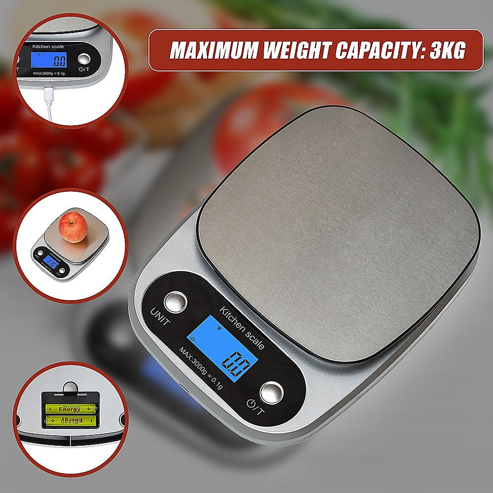 0.1g Digital Kitchen Scale 3kg Rechargeable High Precision Food