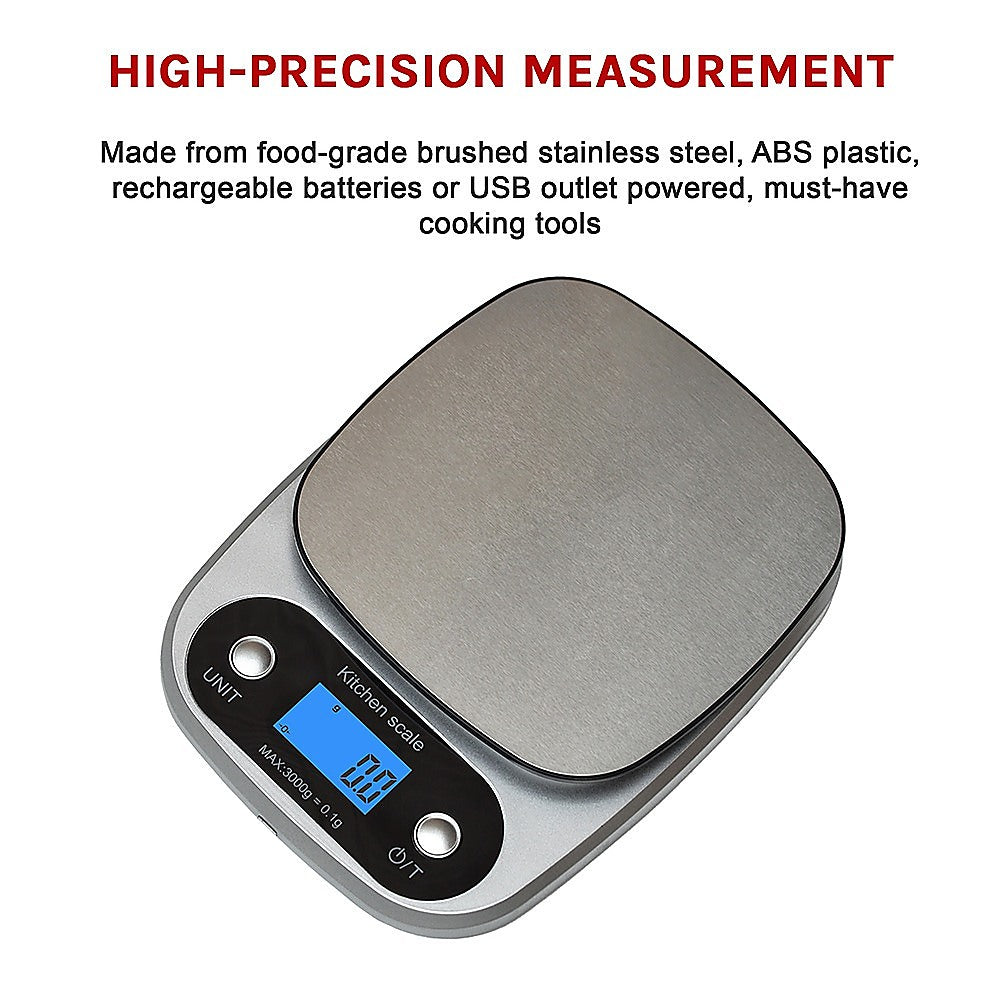 0.1g Digital Kitchen Scale 3kg Rechargeable High Precision Food
