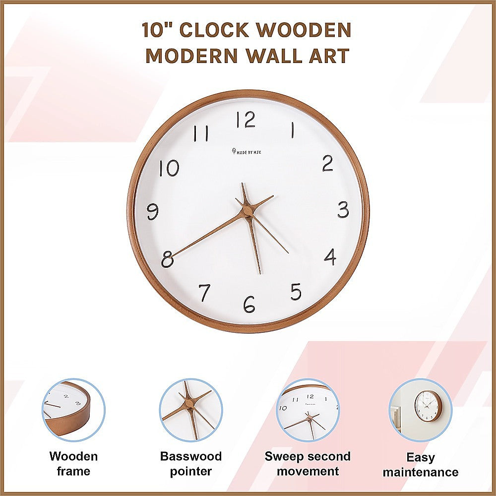 10" Clock Wooden Modern Wall Art