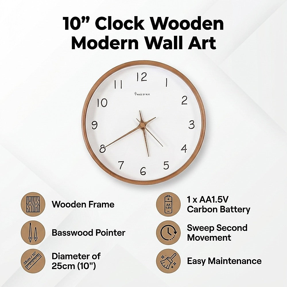 10" Clock Wooden Modern Wall Art