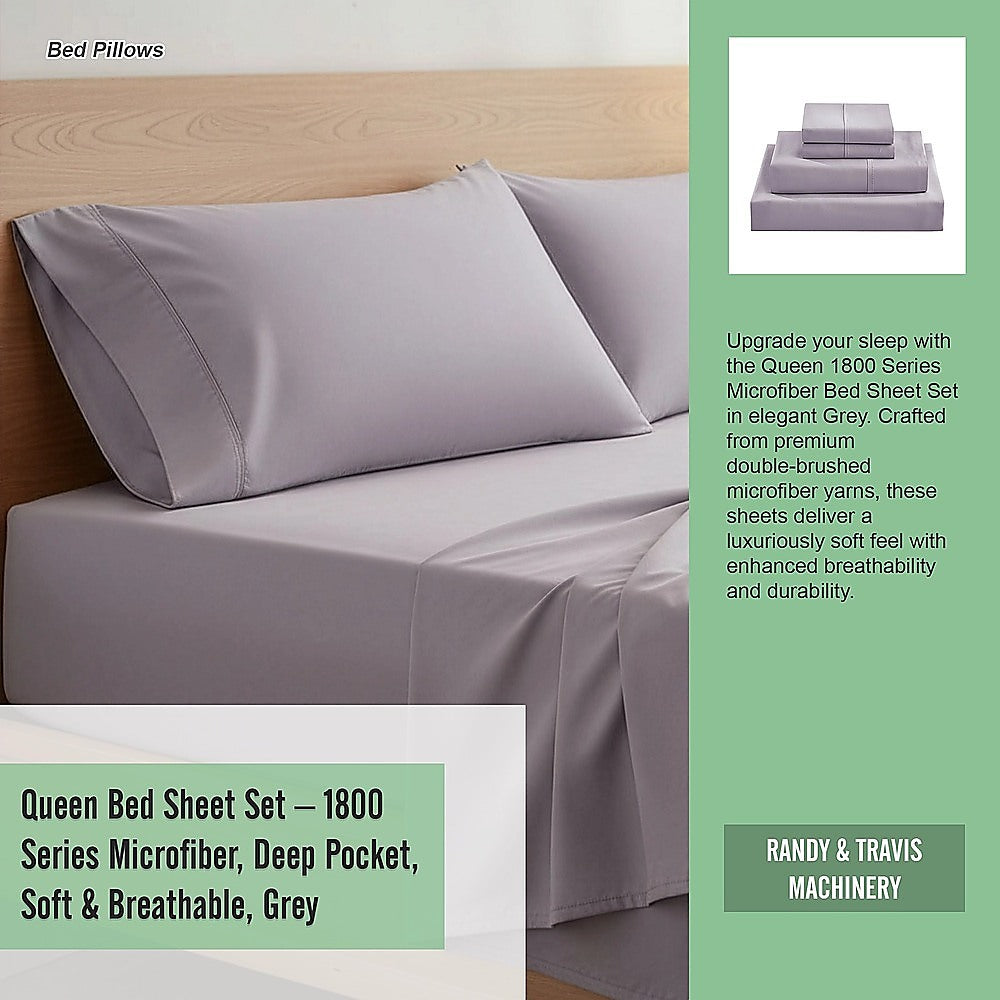 Bed Sheet Set – 1800 Series Microfiber, Deep Pocket, Soft & Breathable, Grey
