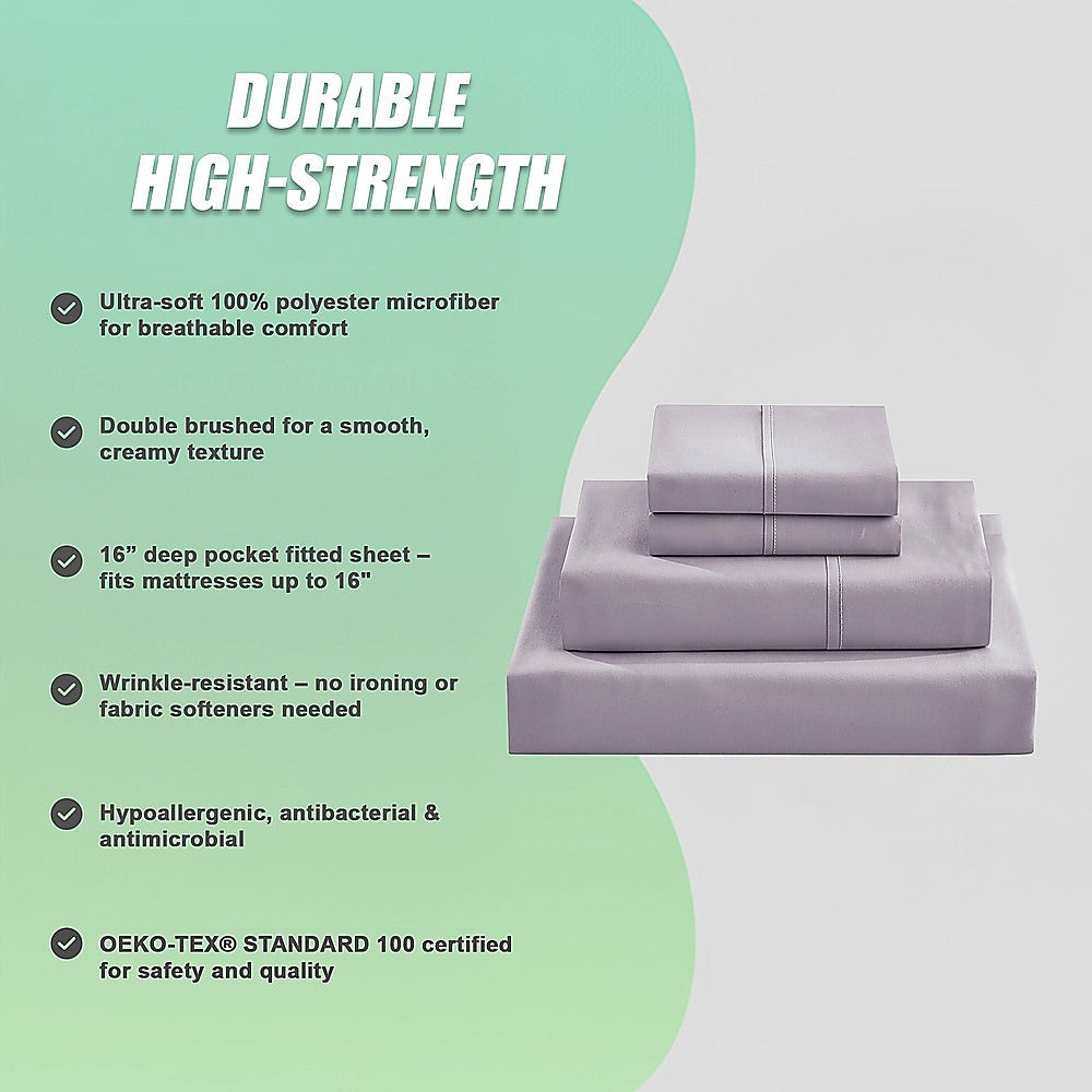 Bed Sheet Set – 1800 Series Microfiber, Deep Pocket, Soft & Breathable, Grey