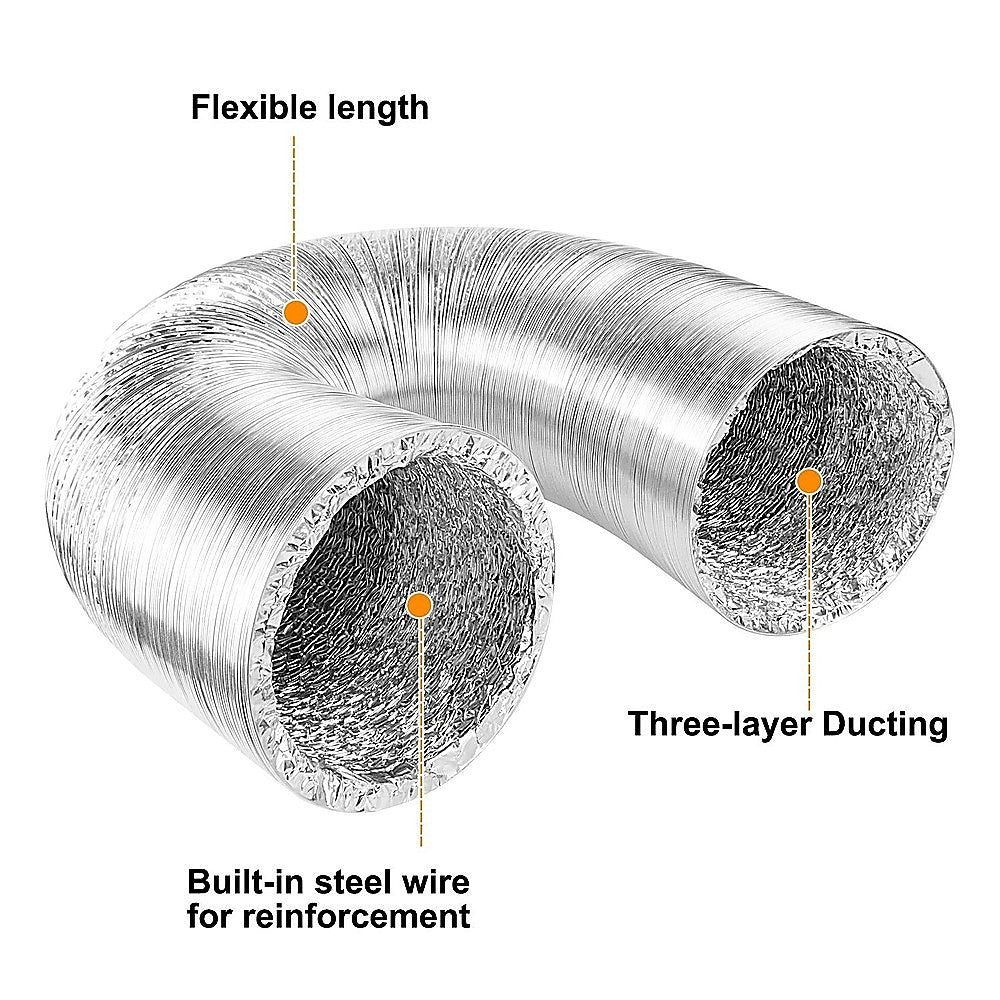 10.5cm x 7.6m Flexible Aluminium Air Duct – Dryer & HVAC Vent Hose