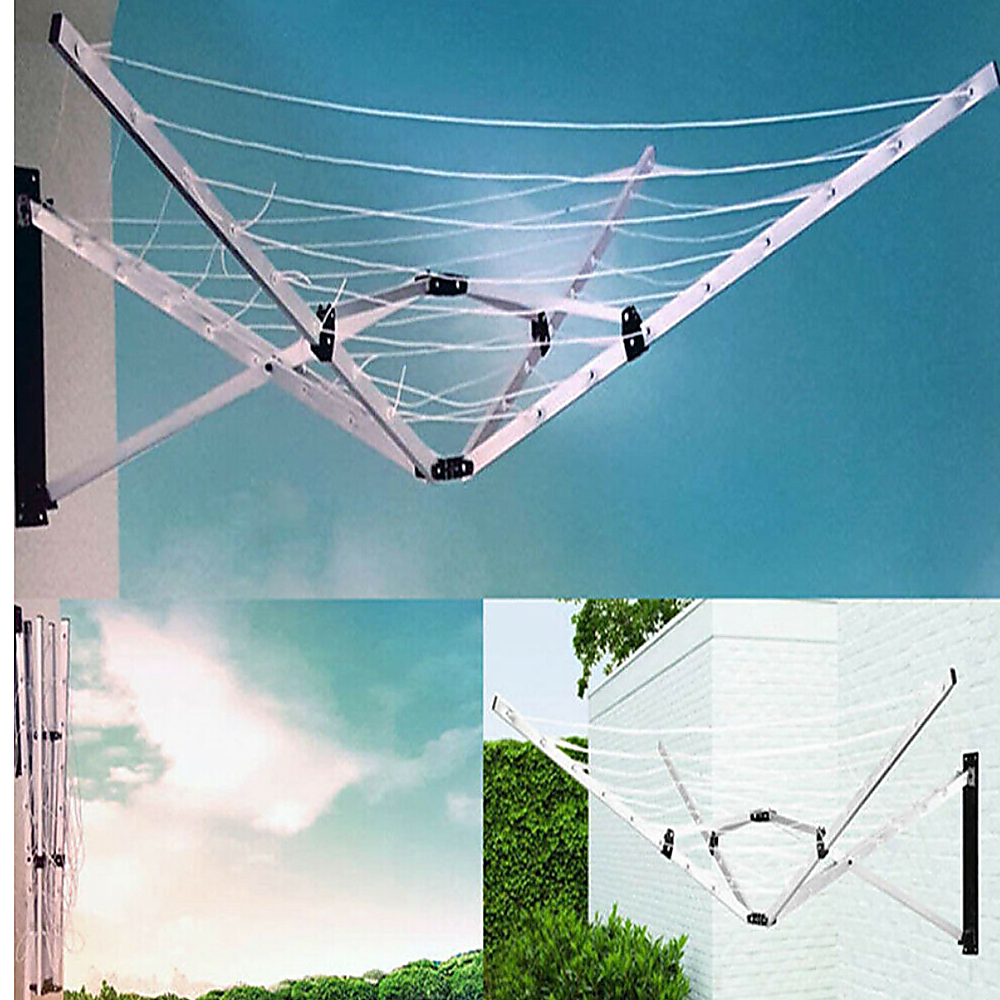 26m Folding Dryer for Laundry & Washing - Wall Mounted 5 Arm Clothes Airer