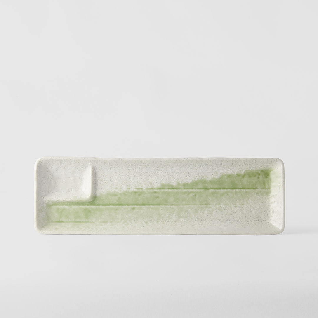 Dumpling Plate 33cm Green Brushstroke