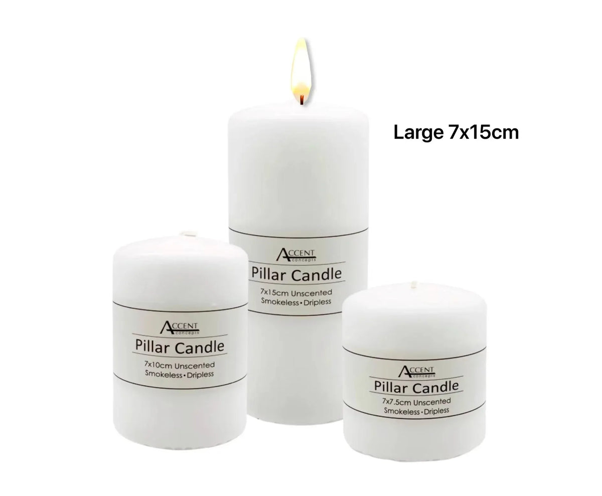 bulk 24 Unscented White Pillar Candle 7x15cm