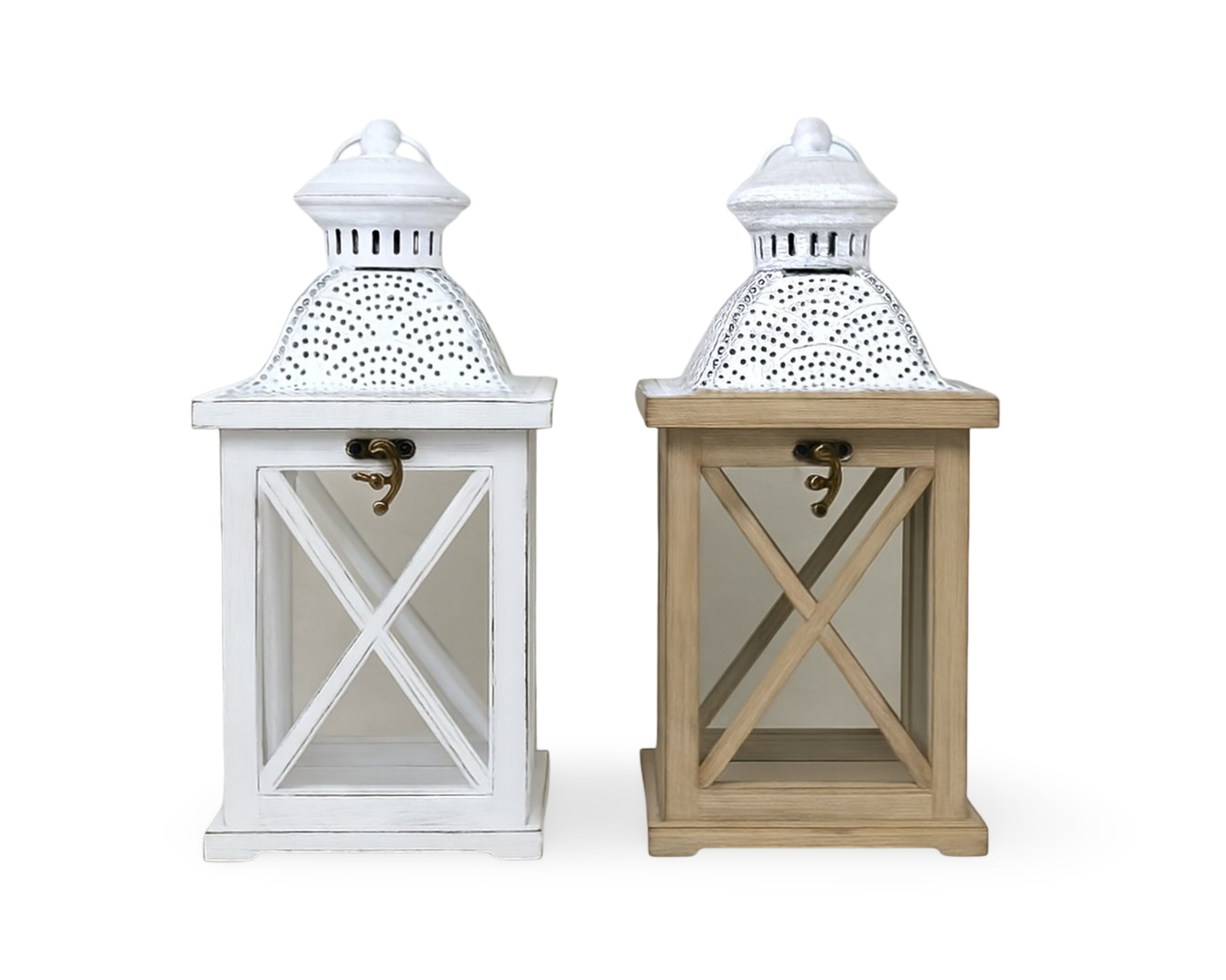 Wooden Mini Lantern Set Rustic Decorative Tabletop Lanterns 28cm