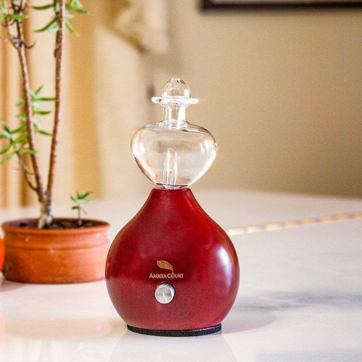 Hourglass Glass Nebuliser Red Waterless Essential Oil Diffuser Eco Friendly