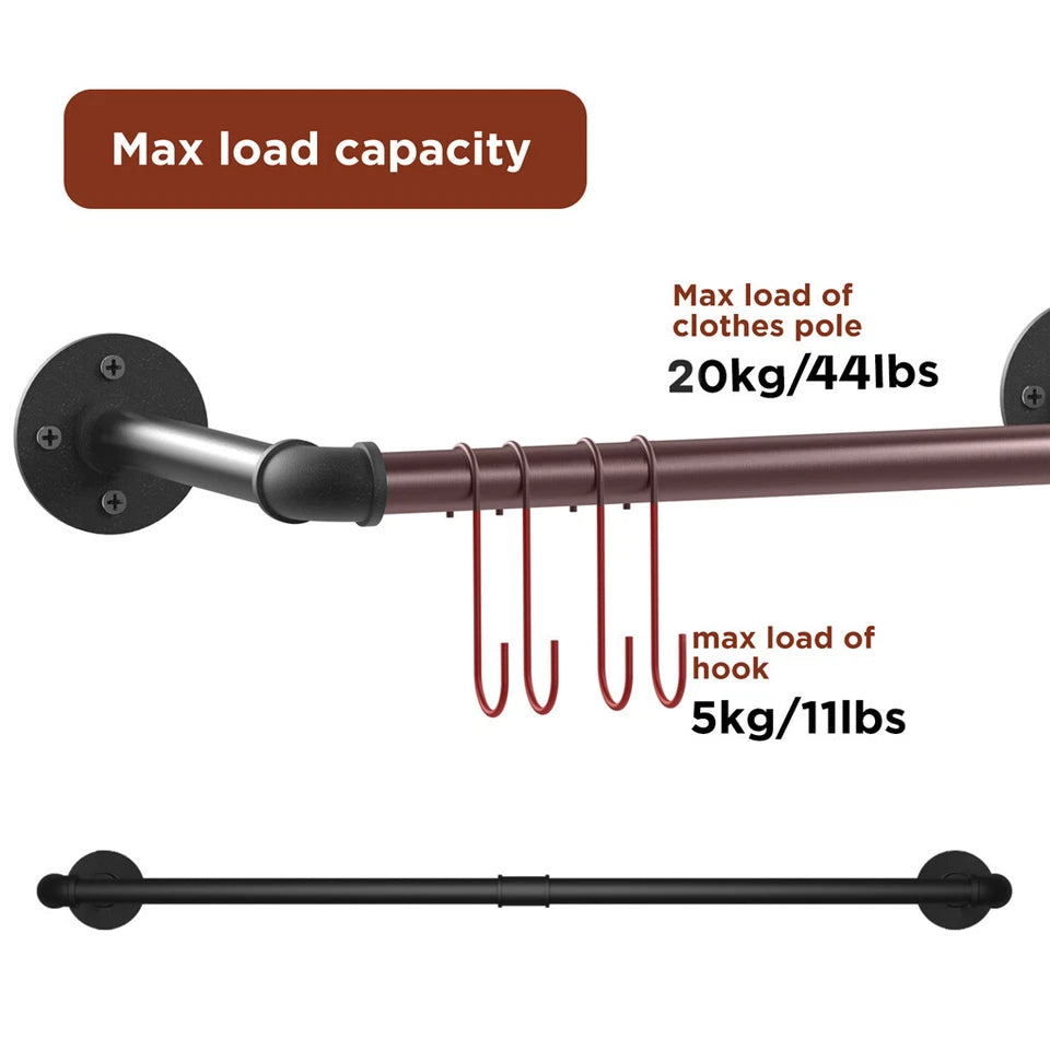 2-Pack Heavy Metal Pipe Clothes Rack Rails for Closet Hanging Storage