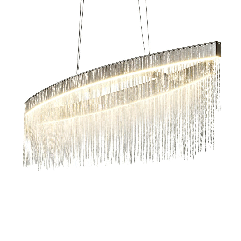 Modern LED Tassel Pendant Light Aluminum Linear Chandelier Dimmable Ceiling Lighting for Dining Room, Kitchen Island, Living Room - Chrome Silver