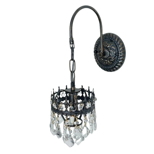 Vintage Wall Light Sconce with Clear Crystals, Black and Gold Glass Wall Lamp, 3-Mode Dimmable LED E14 Lighting Fixture for Home, Bathroom, Dining Room, Hallway