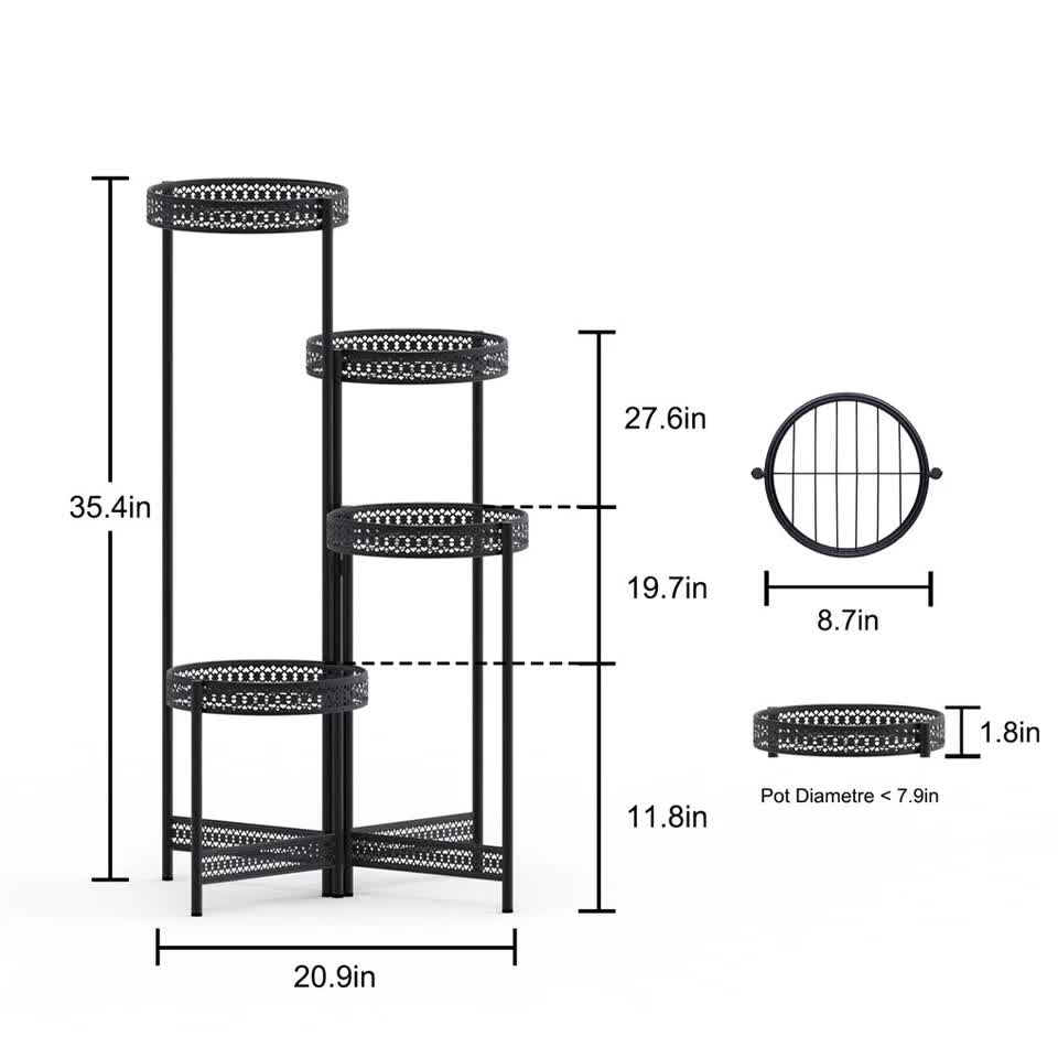 4Tier Foldable Corner Tall Plant Stand Metal Flower Display Rack Indoor Outdoor