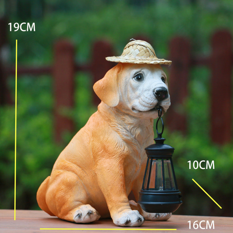 Solar Dog Garden Statue with LED Lantern Outdoor Waterproof Decor