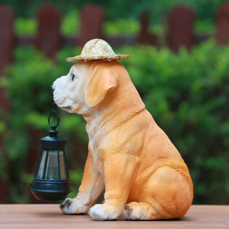 Solar Dog Garden Statue with LED Lantern Outdoor Waterproof Decor