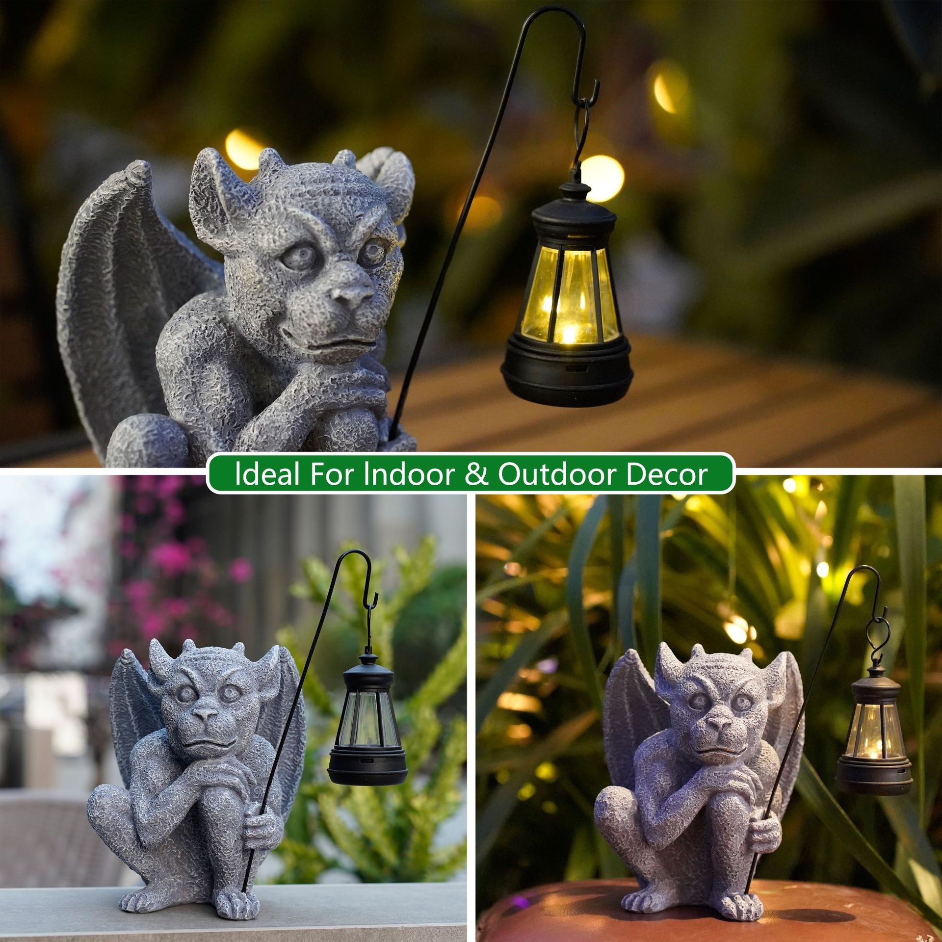 Solar Lantern Gargoyle Garden Light LED Outdoor Waterproof Halloween Decor