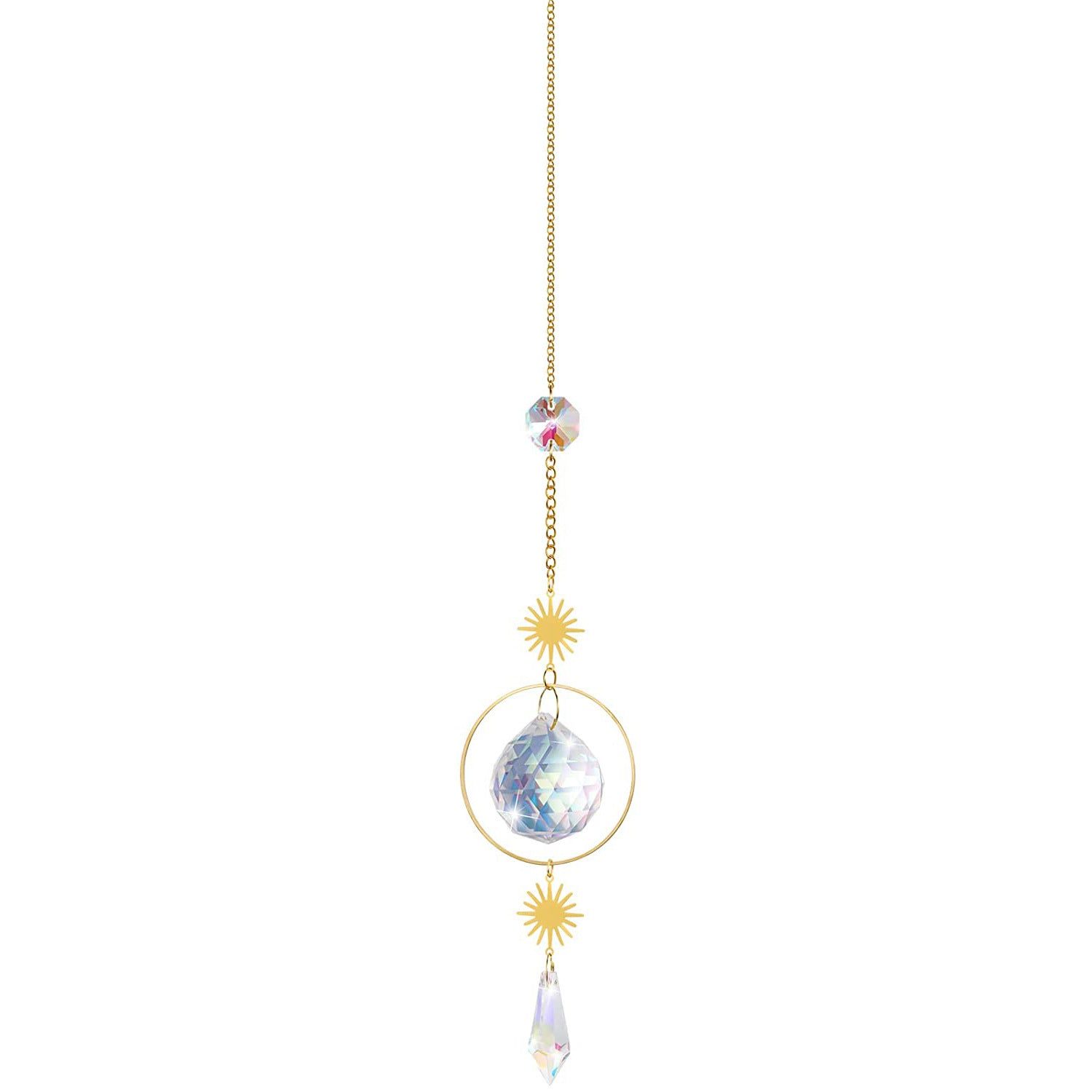 (Style 1) 4 pcs Crystal Wind Chimes-Sun Catcher Star Moon Dream Catcher for Window 30cm