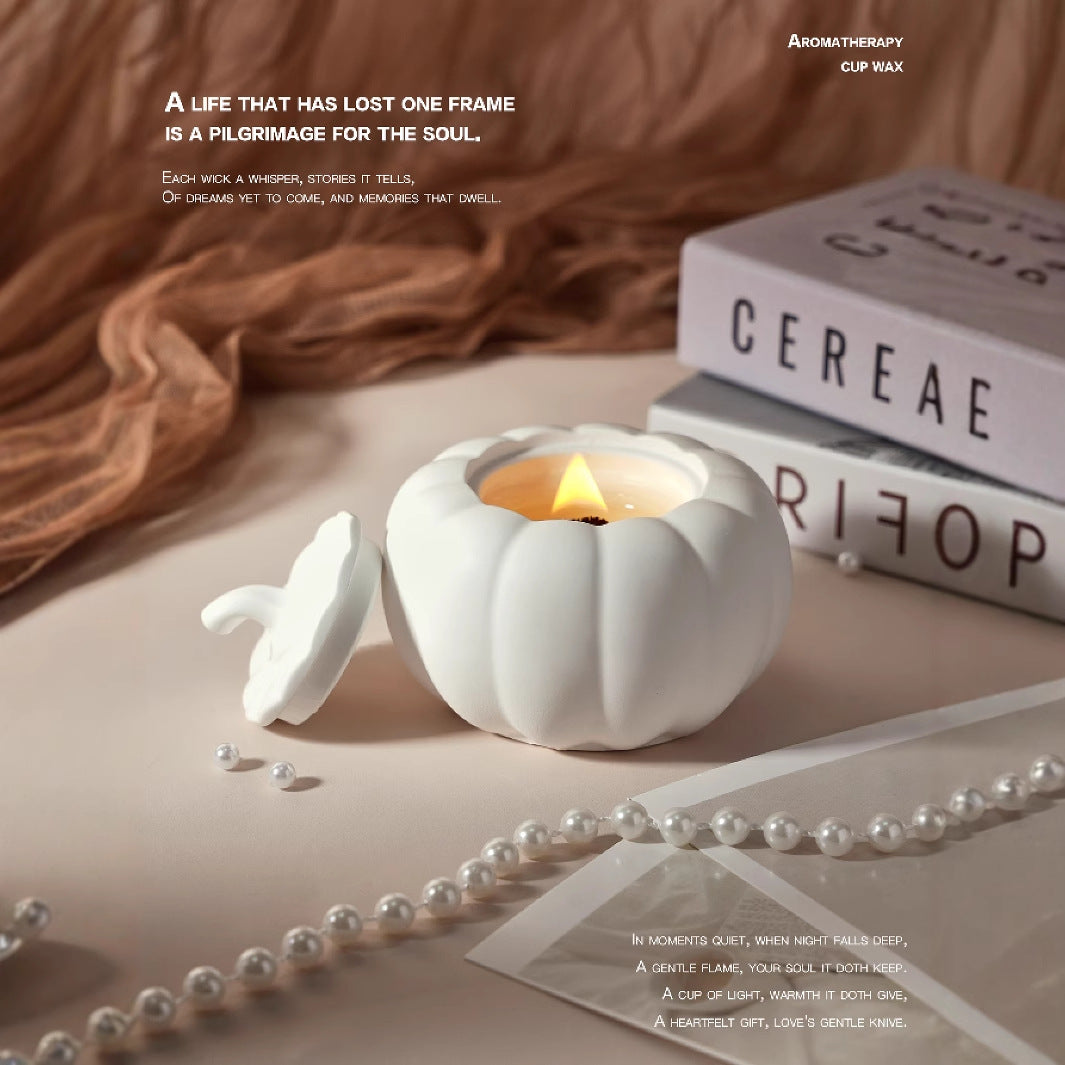 (English Pear Freesia)Ceramic Pumpkin Candle with Lid - Home Decor and Gift Ideas