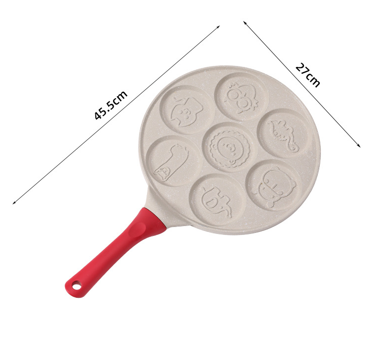 Black Flat 7-hole + Black Handle (Gas Model) Non-Stick Pancake Pan - 7-Hole Fun Shapes Breakfast Griddle (27cm)