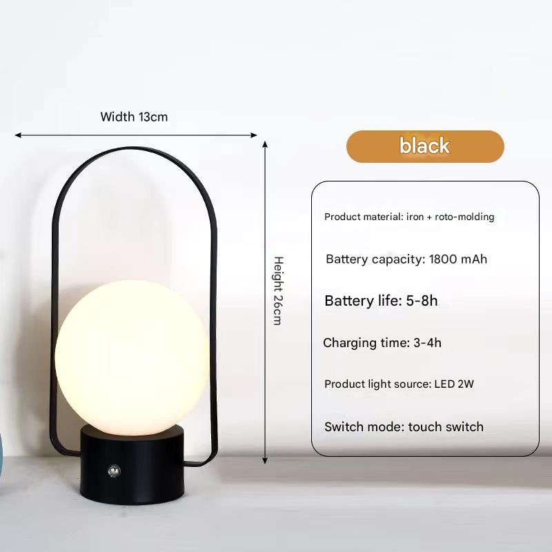 Black LED Lantern Rechargeable Touch Dimmable Table Lamp Portable Light