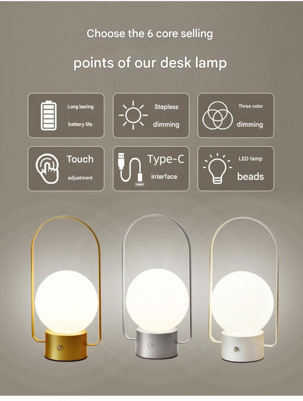 Black LED Lantern Rechargeable Touch Dimmable Table Lamp Portable Light