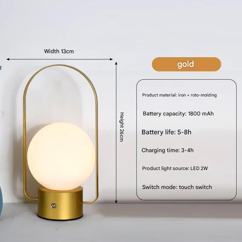 Gold LED Lantern Rechargeable Touch Dimmable 3 Color Table Lamp Decor