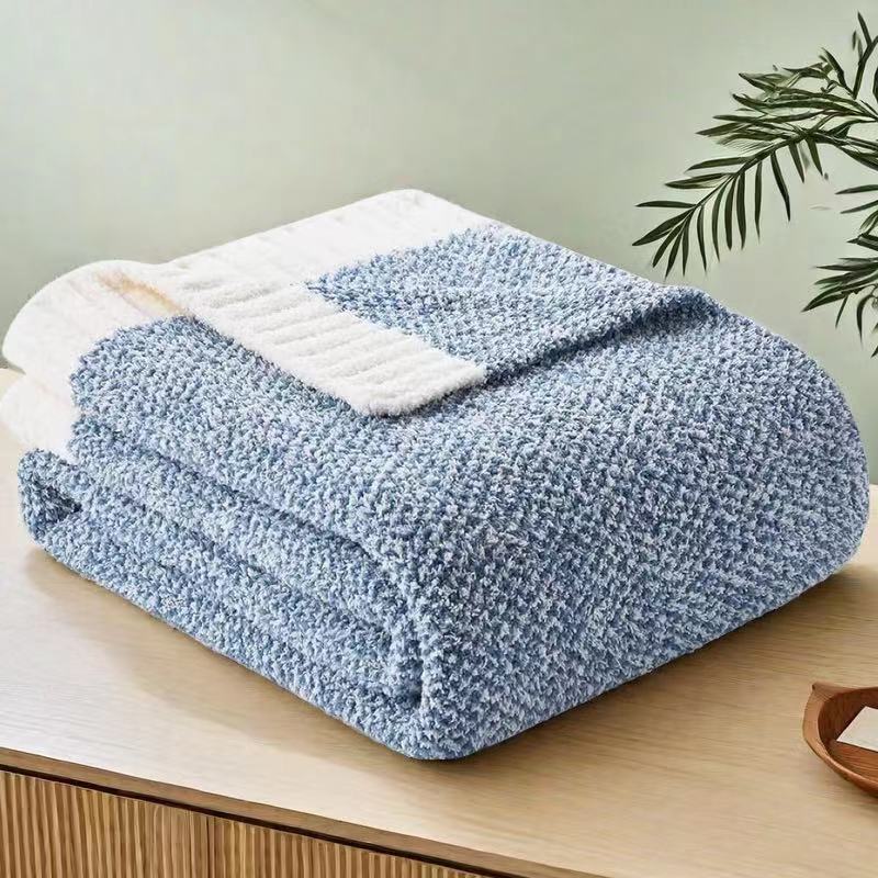 Pink and White Plush Chenille-Knit Throw Blanket - Soft Cozy Polyester for Bed & Sofa | Textured Two-Tone Design (127x153cm)