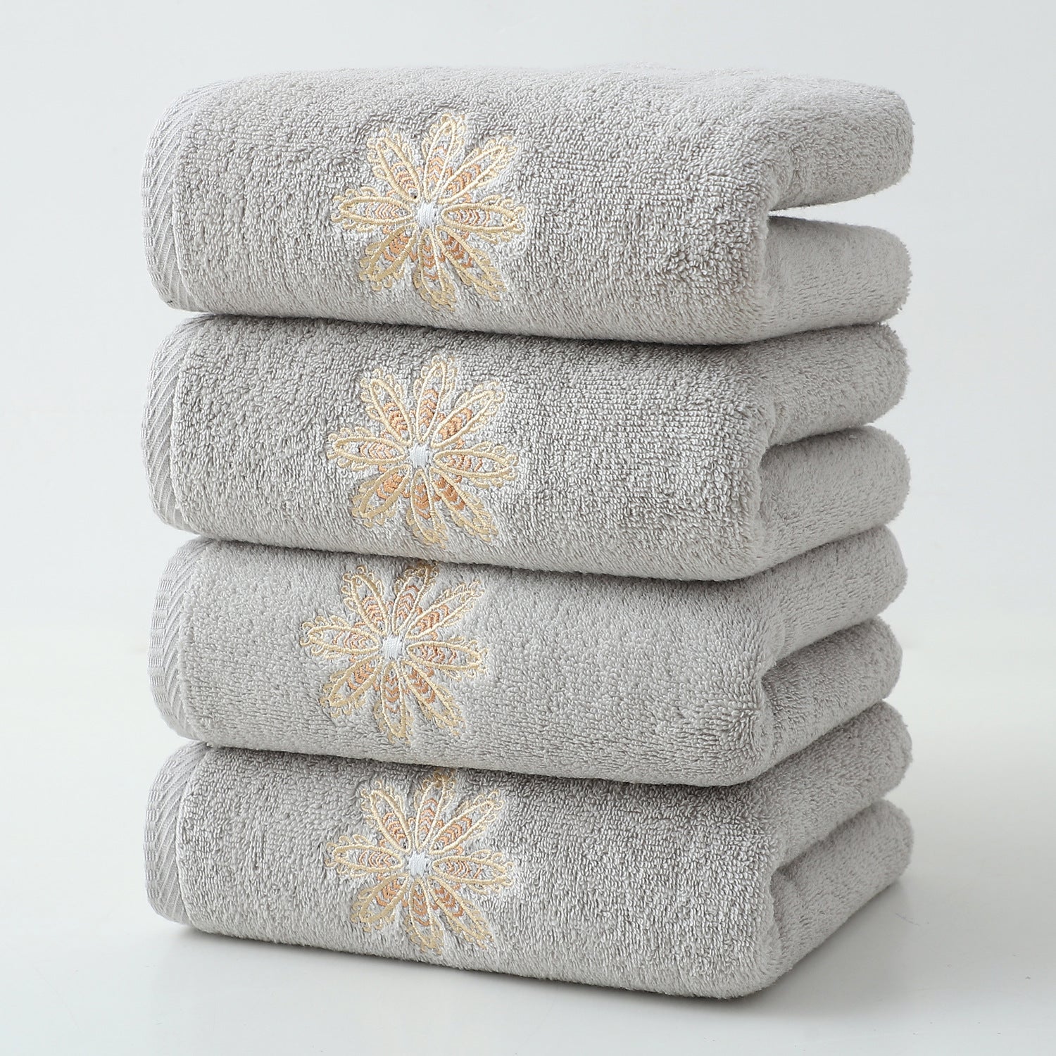 Elegant Blue Floral Embroidered Cotton Hand Towels - Ultra Soft & Absorbent