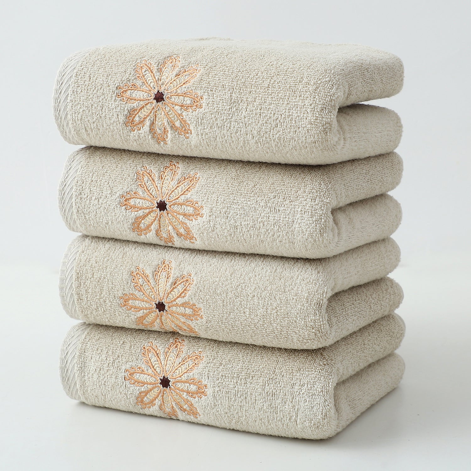 Elegant Blue Floral Embroidered Cotton Hand Towels - Ultra Soft & Absorbent