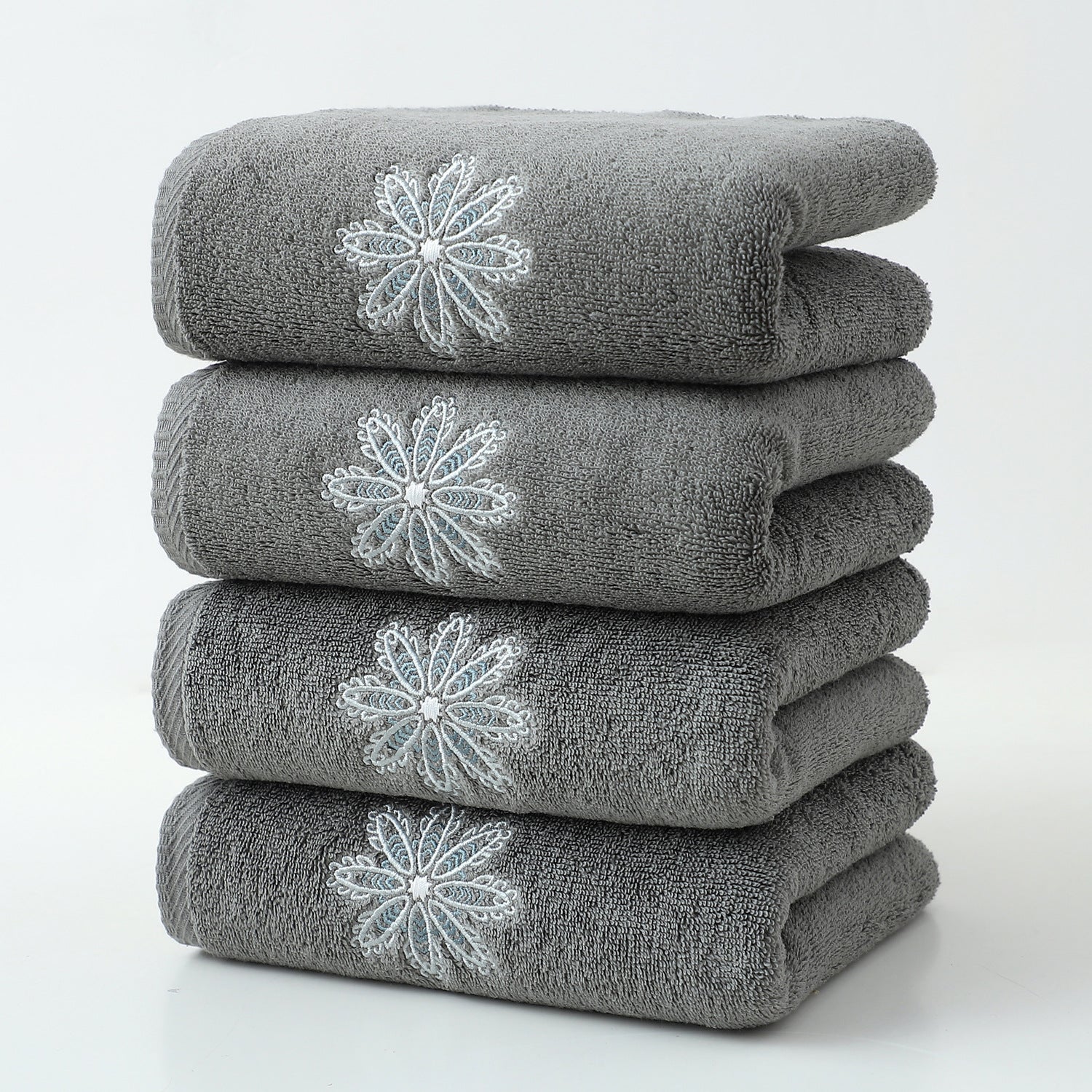 Elegant Blue Floral Embroidered Cotton Hand Towels - Ultra Soft & Absorbent