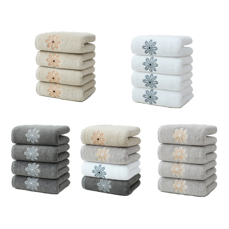Elegant Blue Floral Embroidered Cotton Hand Towels - Ultra Soft & Absorbent