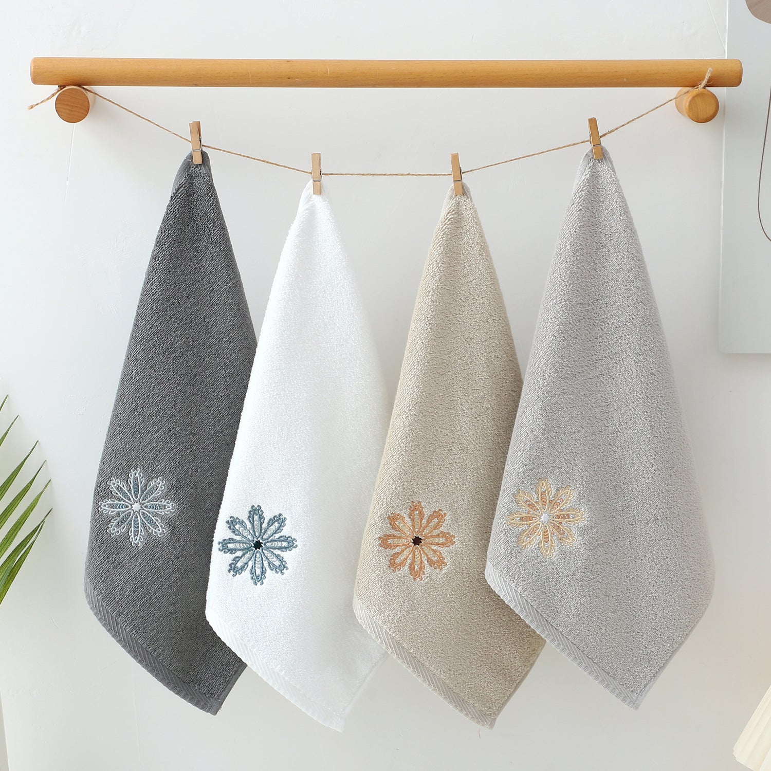 Elegant Blue Floral Embroidered Cotton Hand Towels - Ultra Soft & Absorbent
