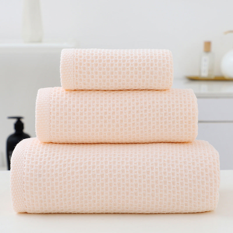 Premium 3-Piece Waffle Weave Cotton Towel Set - Lightweight, Quick-Dry & Absorbent - Bath, Hand, Face Cloth