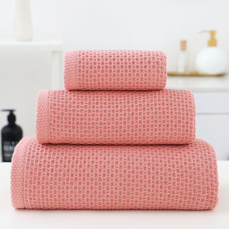 Premium 3-Piece Waffle Weave Cotton Towel Set - Lightweight, Quick-Dry & Absorbent - Bath, Hand, Face Cloth