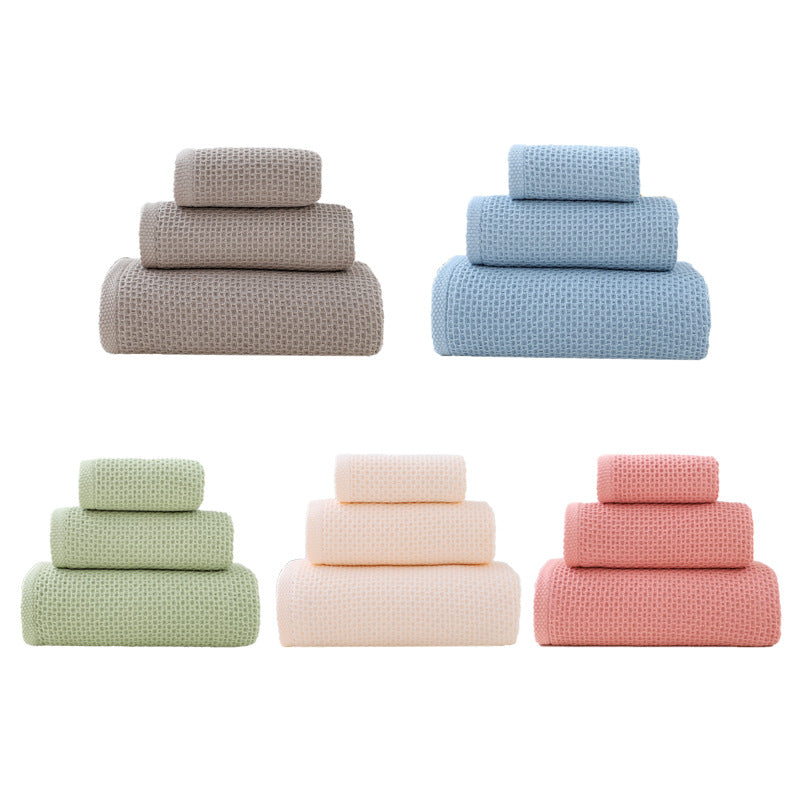 Premium 3-Piece Waffle Weave Cotton Towel Set - Lightweight, Quick-Dry & Absorbent - Bath, Hand, Face Cloth