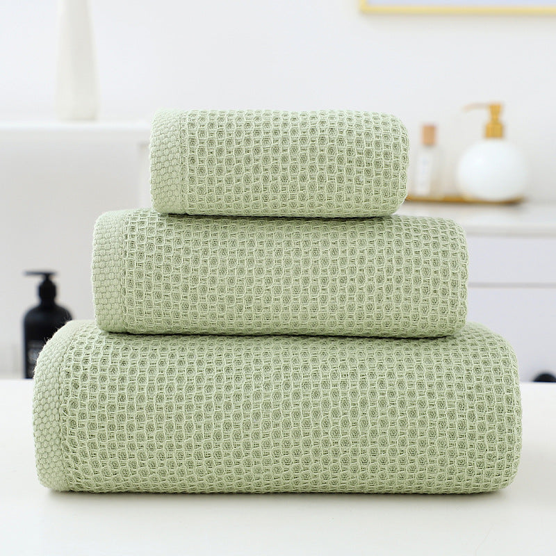 Premium 3-Piece Waffle Weave Cotton Towel Set - Lightweight, Quick-Dry & Absorbent - Bath, Hand, Face Cloth