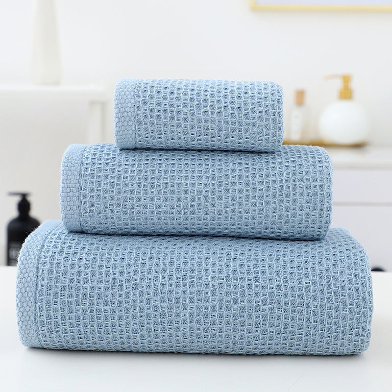 Premium 3-Piece Waffle Weave Cotton Towel Set - Lightweight, Quick-Dry & Absorbent - Bath, Hand, Face Cloth