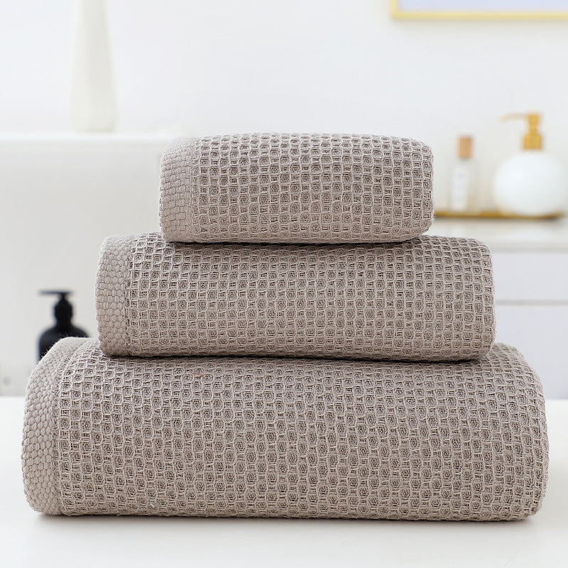 Premium 3-Piece Waffle Weave Cotton Towel Set - Lightweight, Quick-Dry & Absorbent - Bath, Hand, Face Cloth