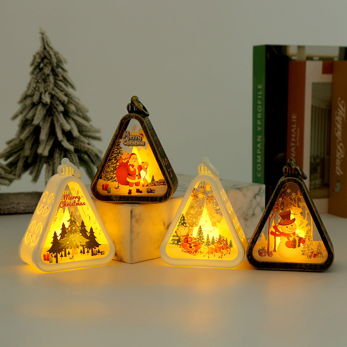 Christmas Mini Lantern Set 3 Pack LED Santa Scene Tabletop Decoration