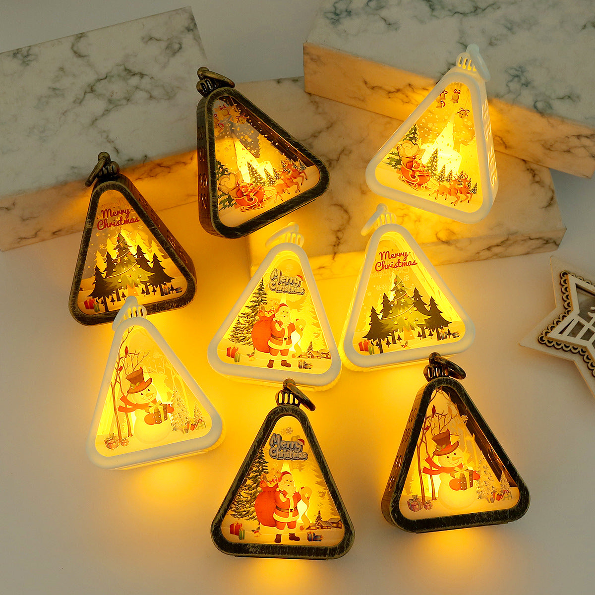 Christmas Mini Lantern Set Santa Scene LED Decorative Tabletop Lights