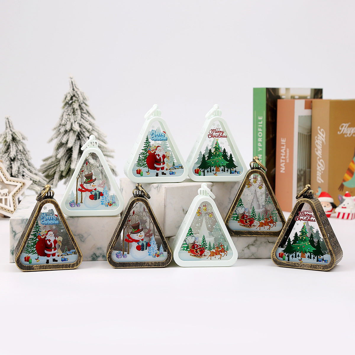 Christmas Mini Lantern Set LED Santa Scene Tabletop Decoration Lights