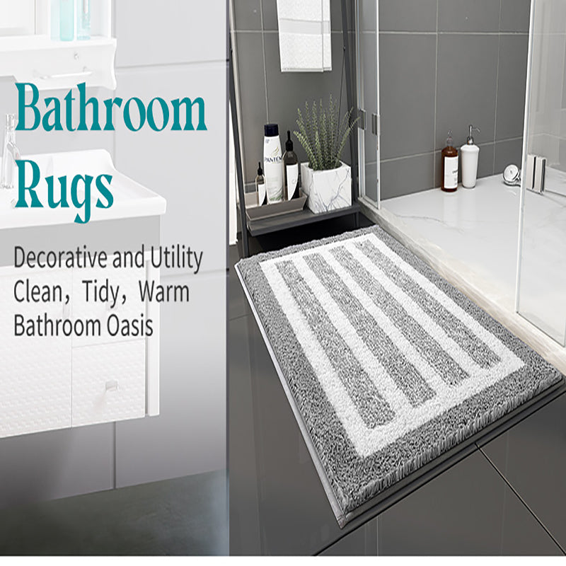 Navy blue Plush Striped Bath Mat - Ultra Soft, Absorbent & Non-Slip Bathroom Rug for Shower and Tub(40*60cm)
